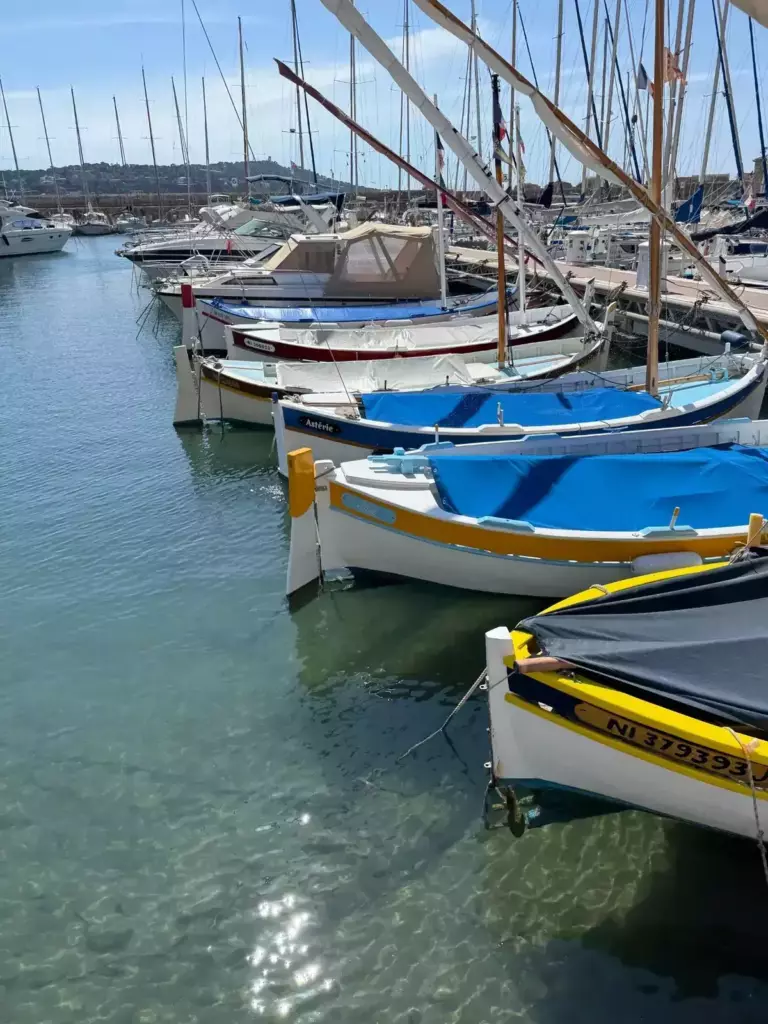 Pointus niçois colorés amarrés dans le port de Nice.