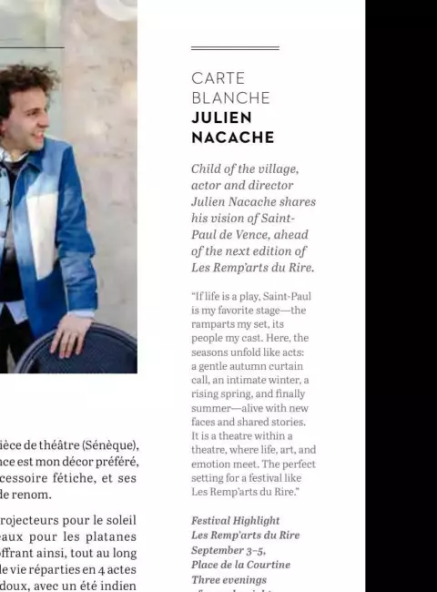 Portrait officiel du comédien et metteur en scène Julien Nacache à Saint-Paul-de-Vence