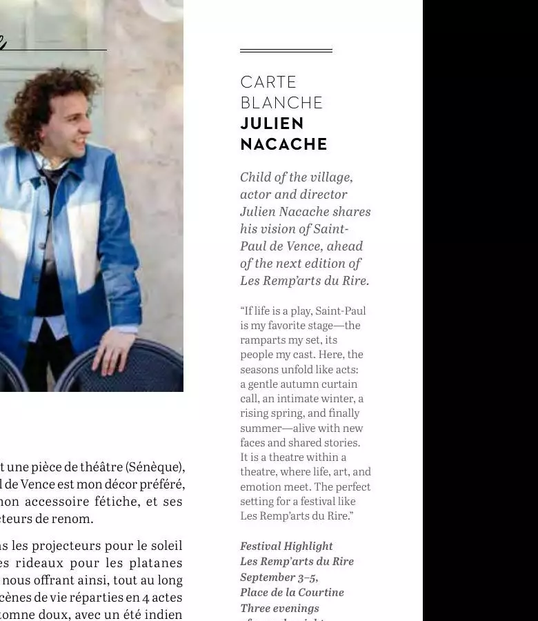 Portrait officiel du comédien et metteur en scène Julien Nacache à Saint-Paul-de-Vence