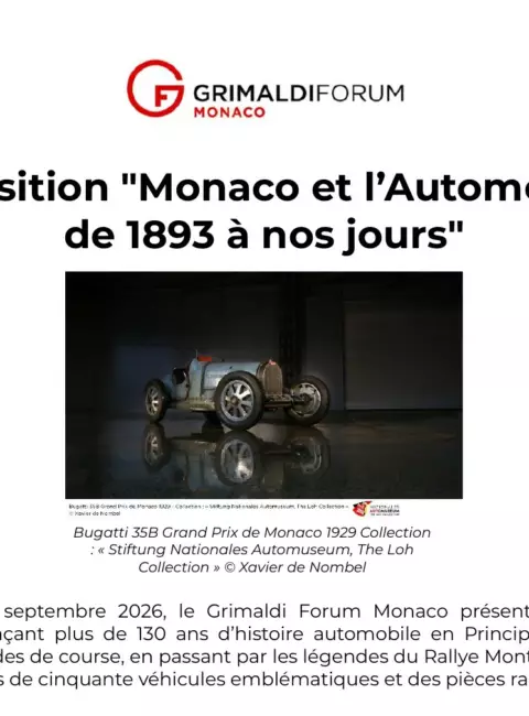 Visuel officiel de l’exposition Monaco et l’Automobile au Grimaldi Forum 2026