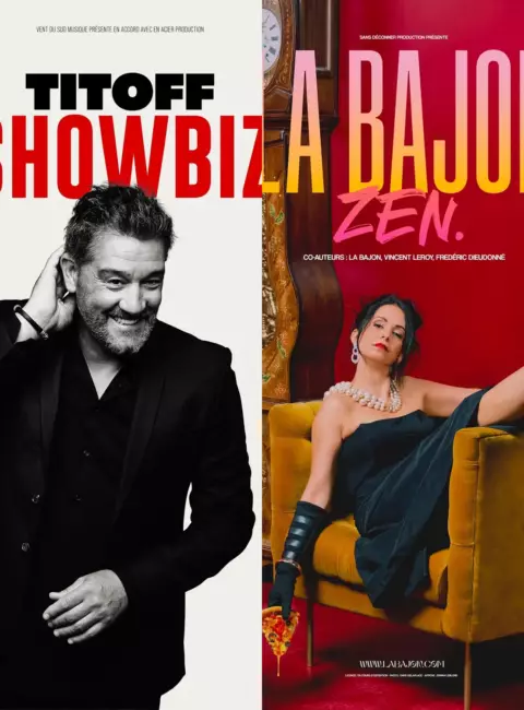 Affiche officielle du Festival du rire à Sospel avec Titoff et La Bajon les 24 et 25 juillet 2026