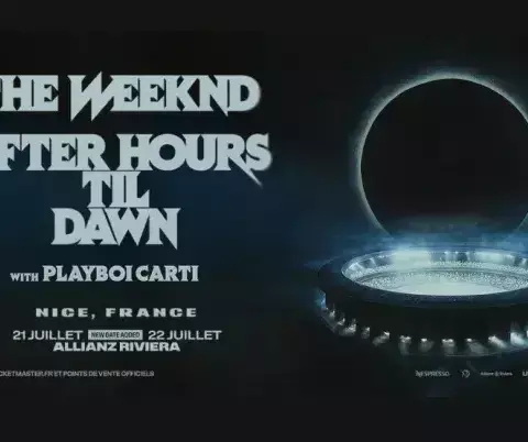 Affiche officielle des concerts de The Weeknd à l’Allianz Riviera de Nice les 21 et 22 juillet 2026.