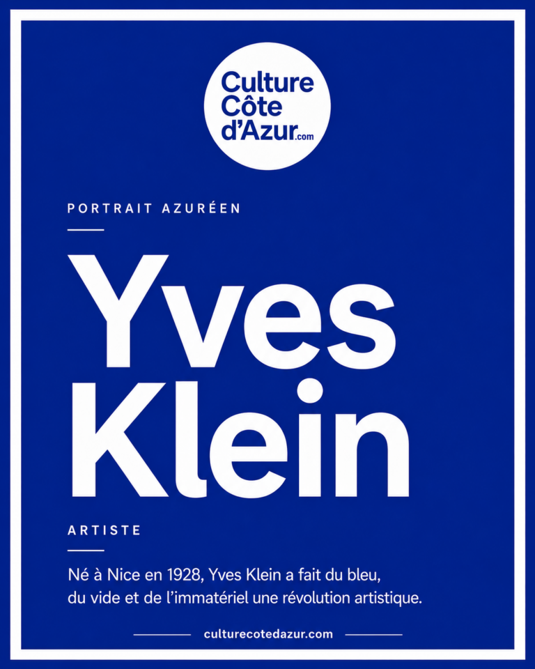 Visuel vertical CCDA du portrait azuréen : Yves Klein : est-ce à Nice qu’est né le bleu de l’infini ?
